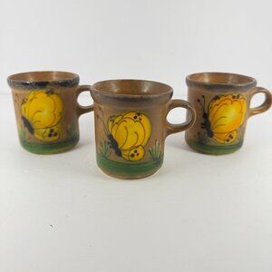 Butterfly Coffee Mugs McCoy‎ Pottery Yellow Brown 1412 Set of 3 VTG Stamped